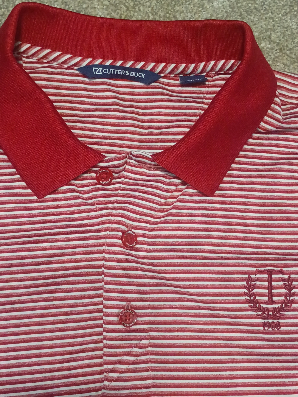 Cutter & Buck Red and White Striped Polo Shirt